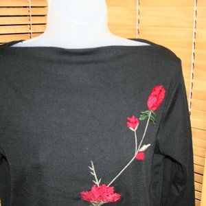 Carol Little Black Sweater w/Embroider Floral Design Sz. S